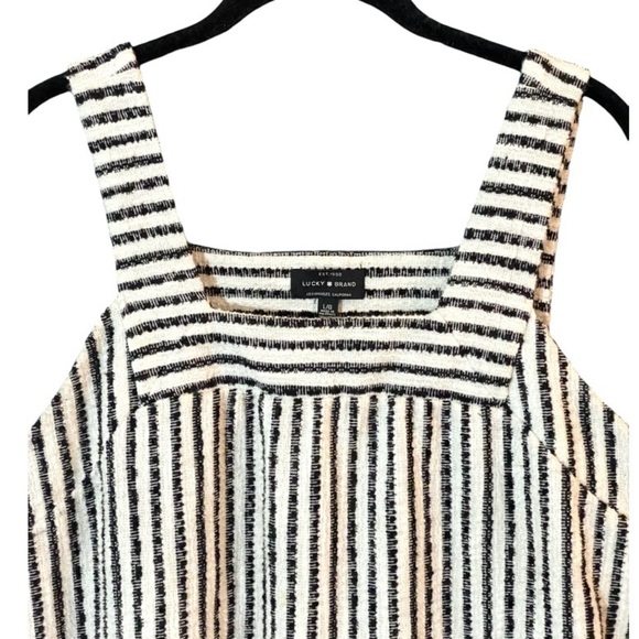 Lucky Brand Black White Striped Sleeveless Textured Knit Top Large Boho Casual - Picture 5 of 8